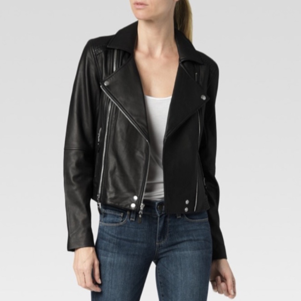 Paige Denim - Leather Moto Jacket in Army Green